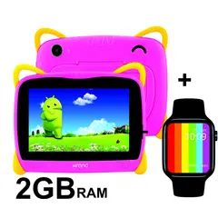 KRONO - Tablet Niños 2GB RAM 7 Pulgadas Android Wifi + Reloj Inteligente Rosado