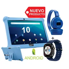 GENERICO - Tablet Niños 10 Pulgadas Android 12 32GB 2GB RAM Wifi + Reloj Inteligente Negro