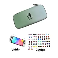 NINTENDO - Estuche Rígido Viaje Verde/ Azul + Vidrio + 2 Grips Para Switch Oled