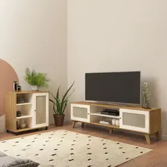 BERTOLINI - Combo Mueble TV 75 Incluye Bife en Roble con blanco
