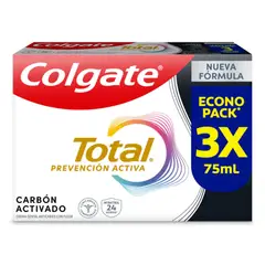 COLGATE - Crema Dental Total Carbón Prevención Activa 3x75ml