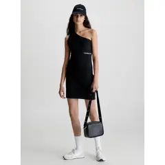 CALVIN KLEIN - Vestido Negro De Punto Milano Con Hombro Descubierto
