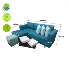 GENERICO - Juego de Sala en l Pequeña Muebles para sala de estar color Azul