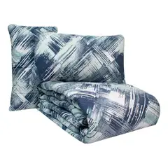 REALTEX - Edredón Acolchado Real Tex Doble Faz Línea Confort Índigo Azul Ramas Verdes