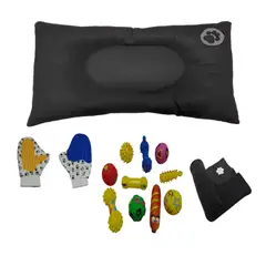 HALLY PET - Colchón Premium Grande Huella Bordada-Guante-1 Juguete Mediano-Cobija Gr Negro