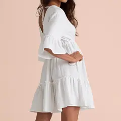 MANTARRAYA BEACHWEAR - Salida De Baño Vestido Blanco Corto Playa y Verano - Blanco