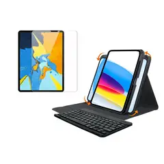 GENERICO - Estuche Teclado Smart Case Giratorio 360 iPad Air 4 10.9 + Vidrio