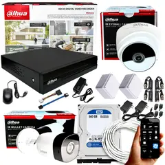DAHUA - KIT CCTV 1080P DVR 4CH + 2 CÁMARAS DE SEGURIDAD 2MP + DISCO 500GB