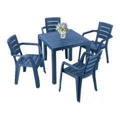 RIMAX - Comedor Barú (1 Mesa + 4 Sillas Con Brazos AZUL PETROLEO)