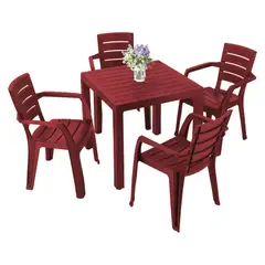 RIMAX - Comedor Barú (1 Mesa + 4 Sillas Con Brazos ROJO MERLOT)
