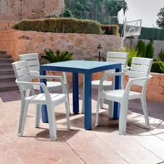 RIMAX - Comedor Barú (1 Mesa AZUL PETROLEO + 4 Sillas GRIS HIELO)