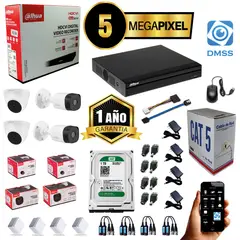DAHUA - KIT CCTV 5MP DVR 8CH + 4 CÁMARAS DE SEGURIDAD 5MP+ DISCO 1 TB