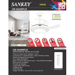 SANKEY - Ventilador de Techo Aspas Retráctiles Control Remoto y Lámpara 36 Pulg