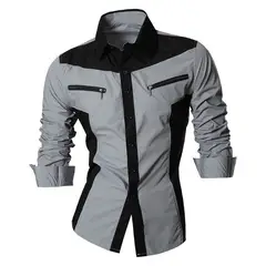 GENERAL - Camisa Hombre Elegante Con Estilo Cremalleras Manga Larga Gris