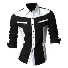 GENERAL - Camisa Hombre Elegante Con Estilo Cremalleras Manga Larga Negro