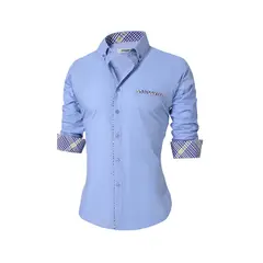 GENERAL - Camisa Hombre Manga Larga Elegante Estilo Moderno Azul