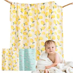 CARER SPARK - Toalla Cuerpo Bebé Bambú Algodón Suave Manta Swaddle 110×120cm limón
