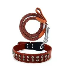 AFM - Correa con Collar en Cuero para Perros L