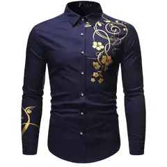 GENERAL - Flor Camisa Para Hombre Elegante A La Moda Exclusiva Azul Oscuro