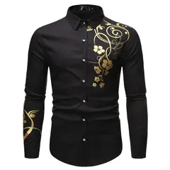 GENERAL - Flor Camisa Para Hombre Elegante A La Moda Exclusiva Negro