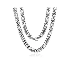 GENERICO - Cadena Cubana Eslabones Acero Inox Calidad Plateado 50cm10mm65g
