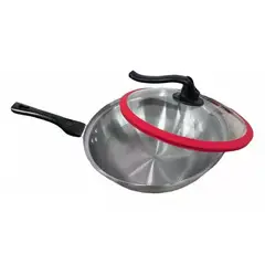 SHEN HUANG - Sarten Wok Acero Inoxidable Cocina Con Tapa Vidrio