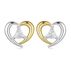 ALHAJAS - Aretes Topos Corazón Dorado Mujer Fabricados En Plata 925