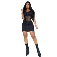 RAINBOW MODA - Vestido Corto Ajustado Negro Mujer