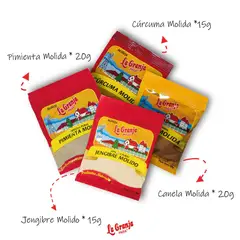 GENERICO - Especias Esenciales Pimienta Cúrcuma Canela y Jengibre