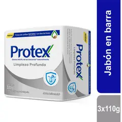 PROTEX - Jabón Antibacterial Limpieza Profunda Barra 110g x3und.---