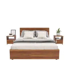 MADERKIT - Combo Cama Doble (140 cm) + 2 Mesas de Noche Praga