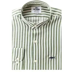 SALVADOR BEACHWEAR - Camisa Neru Salvador Blanca Rayas Verde M