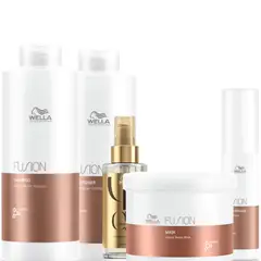 WELLA - Kit Fusion Shampoo Litro + Acondicioandor + Mascarilla + Oleo + Amino Refiller