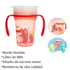 GENERICO - Vaso Mágico Antiderrame 360 Libre Bpa Con Asas - ROSADO