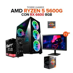 AMD - TORRE GAMER RYZEN 5 5600G /16GB RAM /RX6600 8GB /1TB SSD /BOARD A520 MONITOR 22"