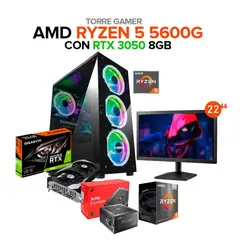 AMD - TORRE GAMER RYZEN 5 5600G /16GB RAM /RTX 3050 6GB/1TB SSD/BOARD A520 MONITOR 22"
