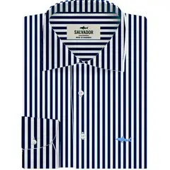 SALVADOR BEACHWEAR - Camisa Salvador Azul Oscura Rayas Blancas