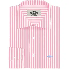 SALVADOR BEACHWEAR - Camisa Salvador Blancas Rayas Rosadas