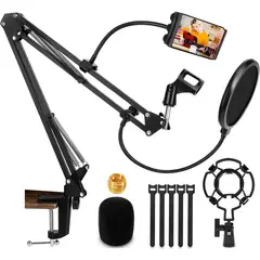 GENERICO - Kit Soporte Paral Brazo Articulado para Micrófono Filtro Antipop Araña