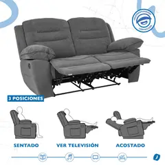 MUEBLES FIOTTI - Sofa Reclinable 2 Puestos Gris Poliester Macario