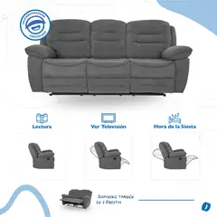 MUEBLES FIOTTI - Sofa Reclinable 3 Puestos Gris Poliester Macario