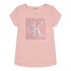 CALVIN KLEIN - Camiseta Con Logotipo De Lentejuelas Niña Rosado