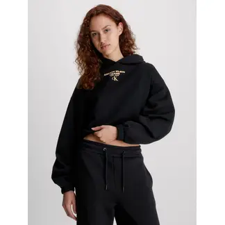 CALVIN KLEIN - Buzo Negro Cropped Con Gorro Y Logo Para Mujer