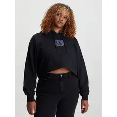 CALVIN KLEIN - Buzo Negro Con Gorro Cropped Oversized Logo Para Mujer