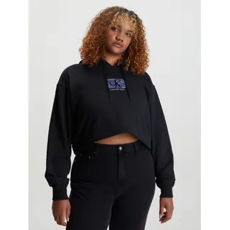 CALVIN KLEIN - Buzo Negro Con Gorro Cropped Oversized Logo Para Mujer