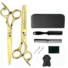 GENERICO - Set tijeras profesionales peluqueria Black Leopard Gold Capa