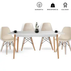 EKONOMODO COLOMBIA - Comedor 4 puestos madera White + silla eames arena