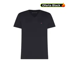 TOMMY HILFIGER - Camiseta Slim Fit Azul Cuello En V Esencial Algodón Para Hombre