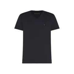 TOMMY HILFIGER - Camiseta Slim Fit Azul Cuello En V Esencial Algodón Para Hombre