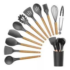 KITCHEN - Set De Utensilios De Cocina 12 Piezas En Silicona Gris.